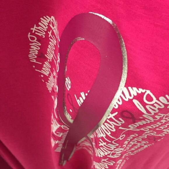 BREAST Cancer Awareness Sheer Shoulder Top Barbiecore Hot pink foil accent NWT - Picture 7 of 13